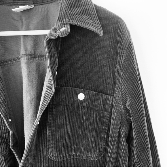Essentials Style Black Corduroy Snap Front Oversized Shacket Shirt M - Picture 2 of 6